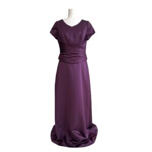 Bonny Purple Short Sleeve Ruched Waist Formal Cocktail Party Maxi Dress Size 14